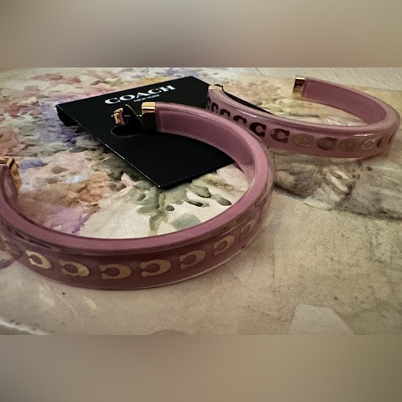 Coach Gold Tone  Signature Resin Hoop Earrings - Picture 4 of 4
